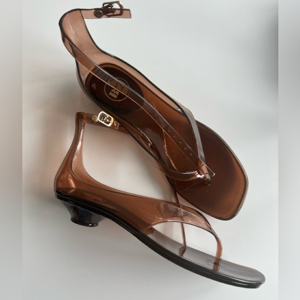 Clear Brown Kitten Heel Thong Sandals 38